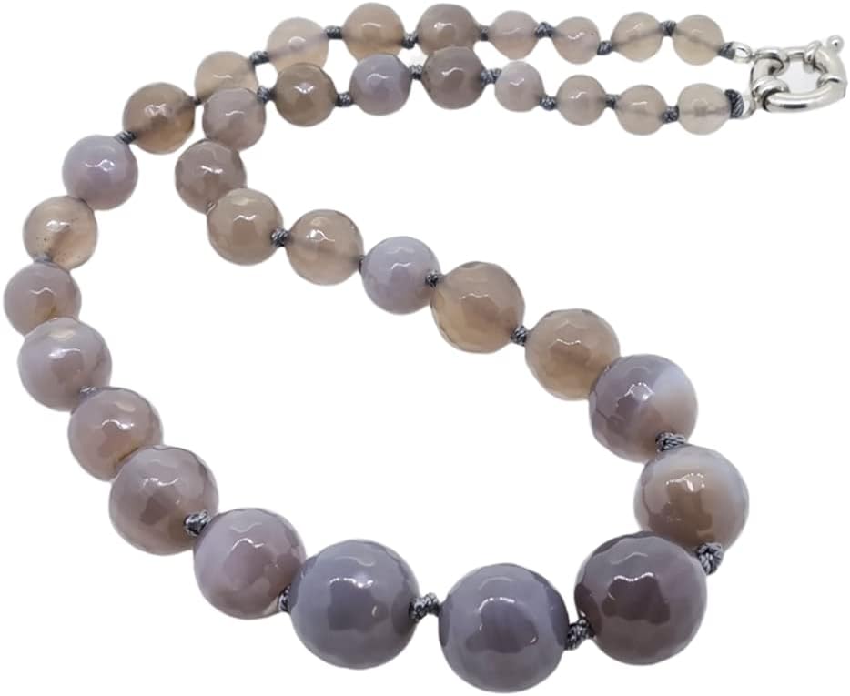 TreasureBay Schöne 8-16mm natürliche Edelstein Perlenkette für Frauen (grauer Achat) ...
