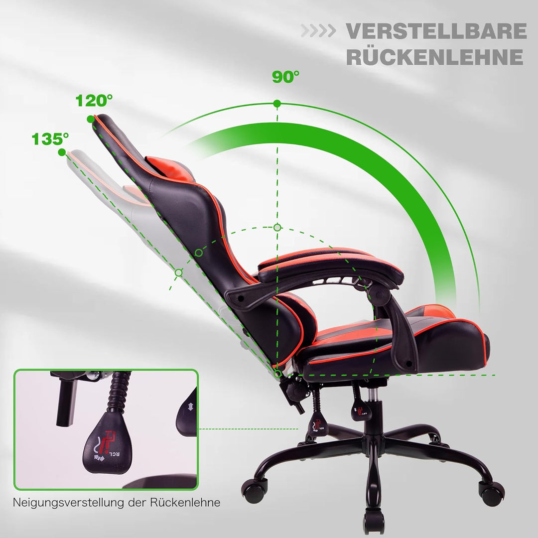 T-THREE.Ergonomischer Leder Gaming Stuhl Bürostuhl Drehstuhl Computerstuhl Rennstuhl Lederstuhl höhe