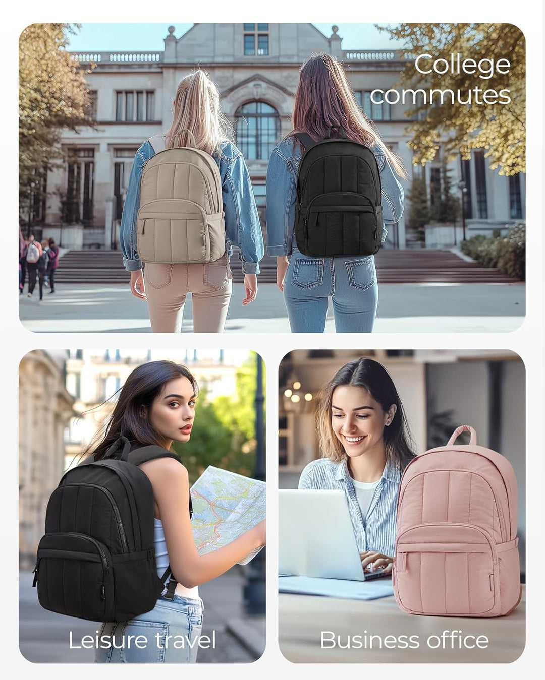 Bagsmat Puffer Laptop Rucksack Damen, Reiserucksack Schulrucksack Teenager, Gesteppte College Arbeit
