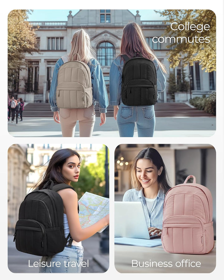 Bagsmat Puffer Laptop Rucksack Damen, Reiserucksack Schulrucksack Teenager, Gesteppte College Arbeit