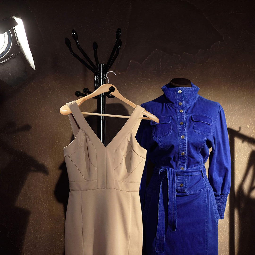 Relaxdays Anzug Kleiderbügel, 5er Set, breite Schulter, 360° drehbarer Haken, Hosenstange, Holzkleid