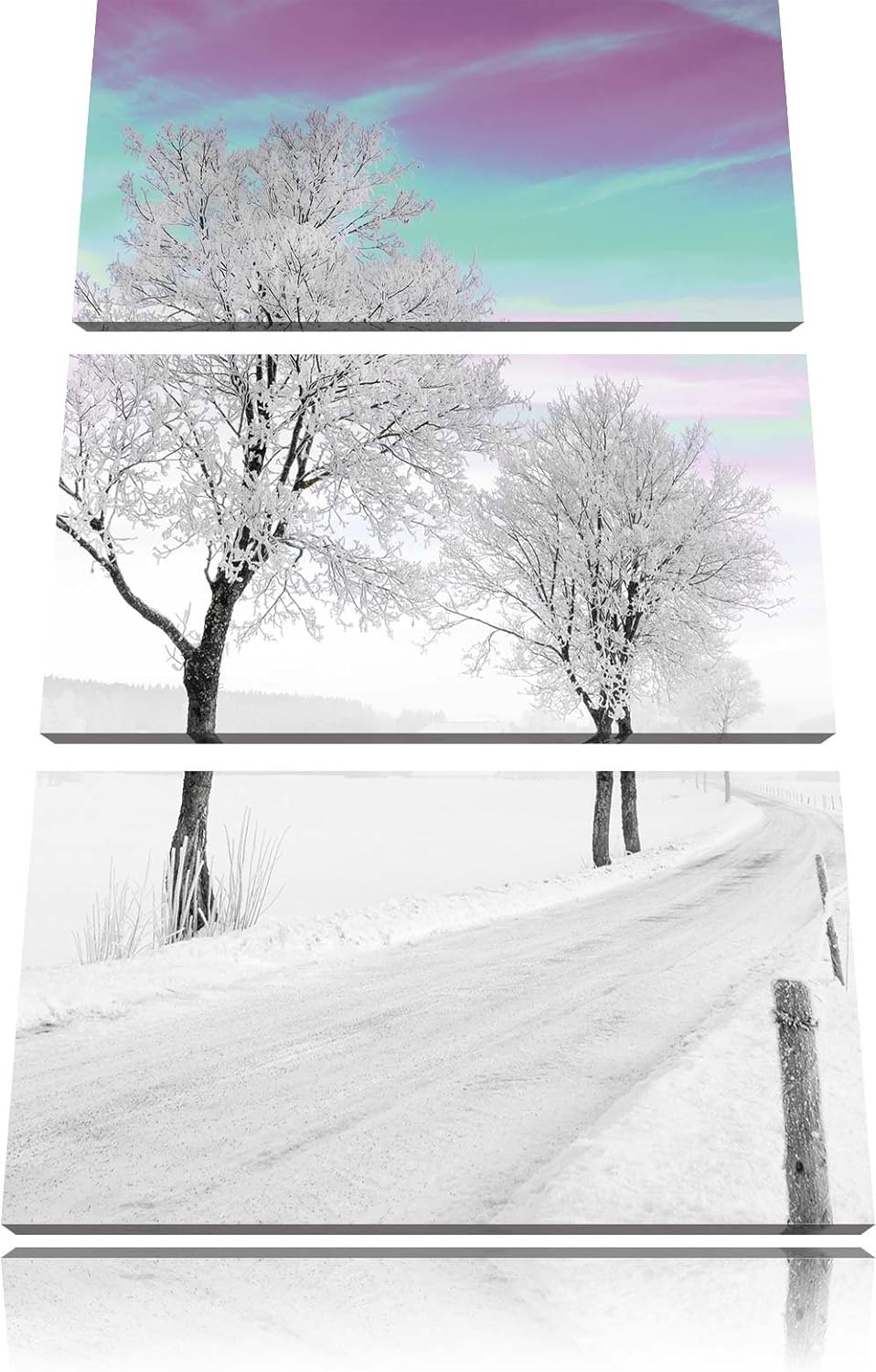 Pixxprint verschneiter Baum in Winterlandschaft als Leinwandbild/Grösse: 3 Teilig (120x80) cm/Wandbi