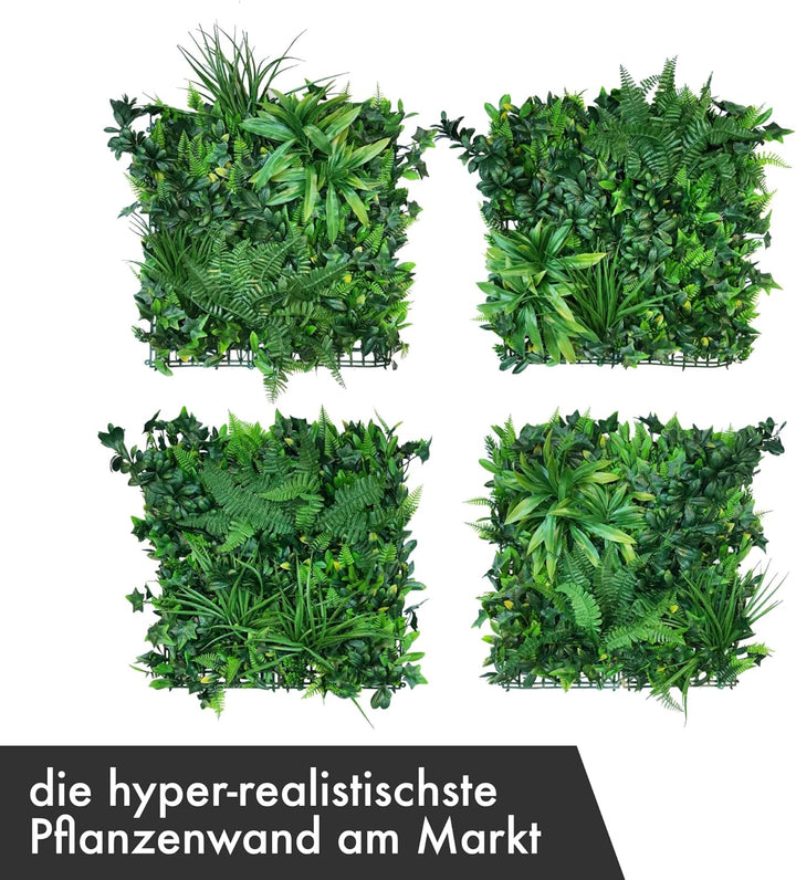 GJS Pflanzenwand: hyperrealistische Pflanzen Wand Matte (1m²) – Vertikaler Garten mit künstlichen Pf