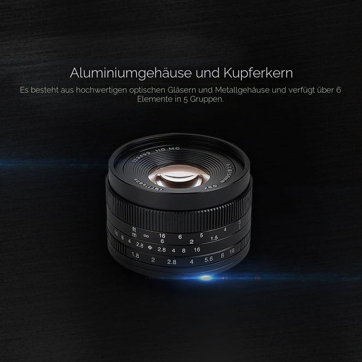 7artisans 50mm F1.8 APS-C Manuelle Fixed Objektiv für Sony E-Mount spiegellose Kamera wie Sony A6500
