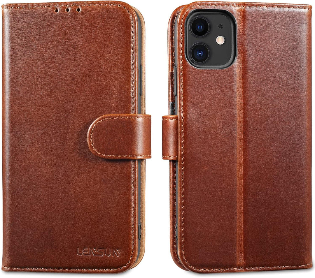 LENSUN Echtleder Hülle für iPhone 11, Handyhülle [Echtes Leder][Magnetverschluss][RFID Schutz] Handy