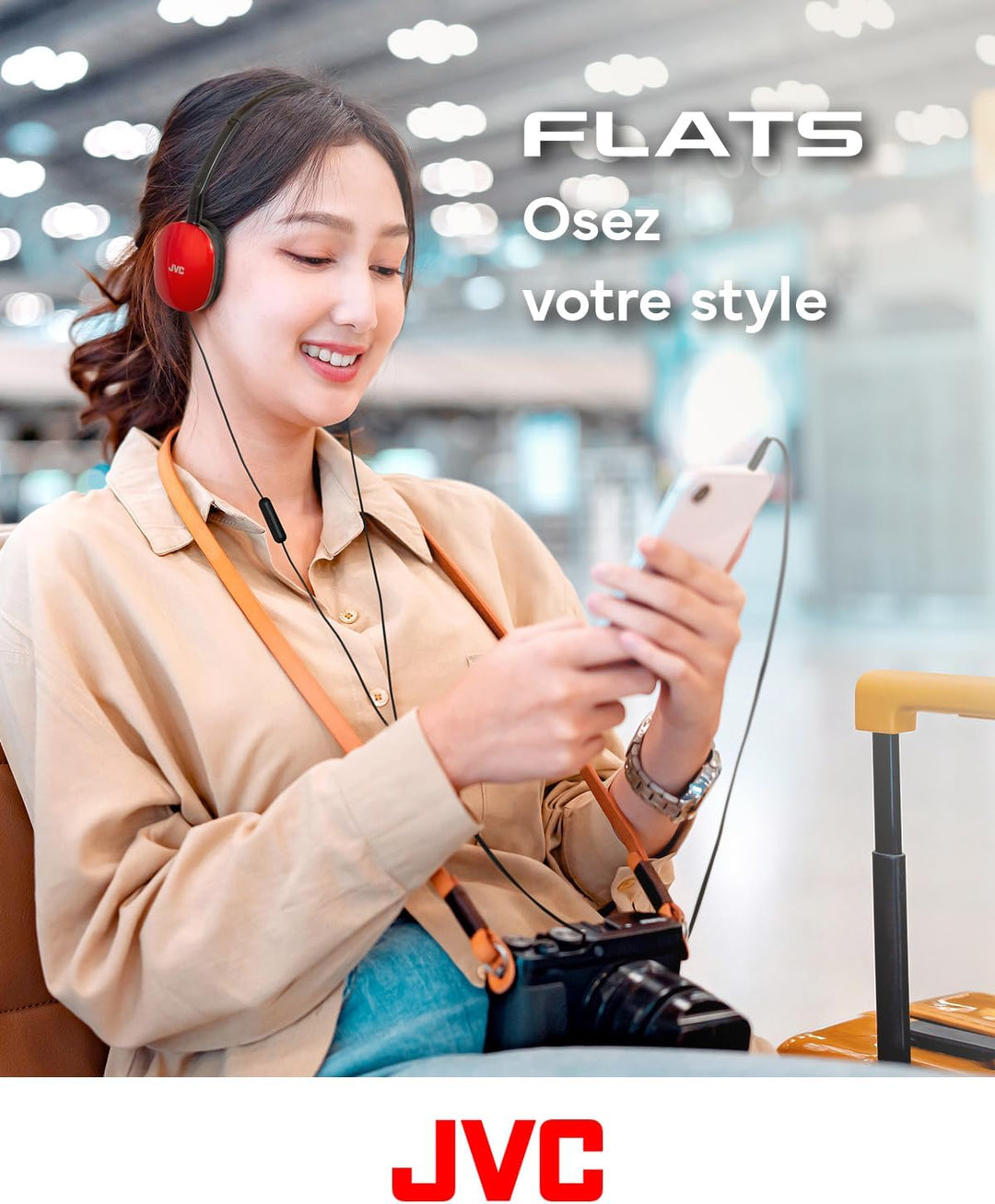 JVC HA-S160M-R - Flats Faltbarer und kompakter Kopfhörer in Glossy Trendfarbe, mit Schalter für Mikr