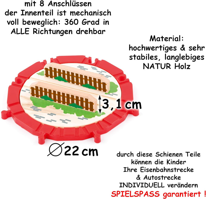 Holzeisenbahn - 2 Stück - Verschiedene XL Drehscheiben/Kreuzung - inkl. Name - passend für alle Schi
