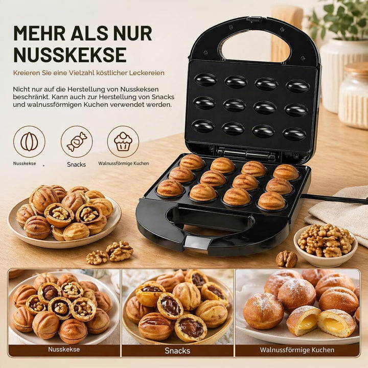 Vikye Walnuss-Keksform-Hersteller, 12 Antihaftbeschichtete Oreshki-Formenmacher, Russisch, 750 W Wal