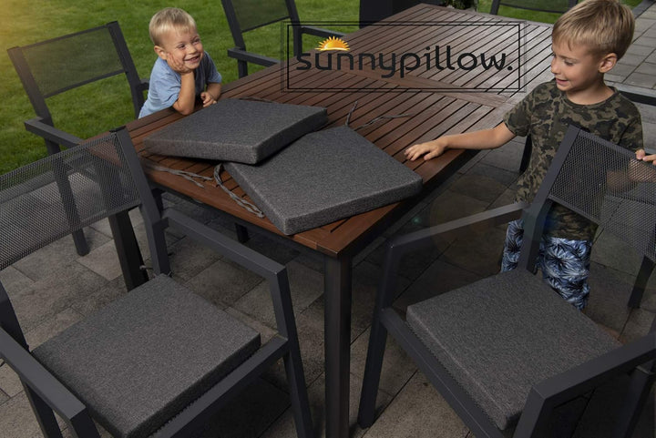 sunnypillow 4er Set Stuhlkissen mit Bindebänder - 40 x 40 x 5 cm - Sitzkissen Outdoor für Stühle/Bän
