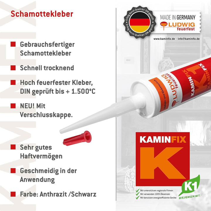 Feuerfester Kleber, Schamottekleber, Kaminofenkleber, hitzebeständig bis 1600°C!