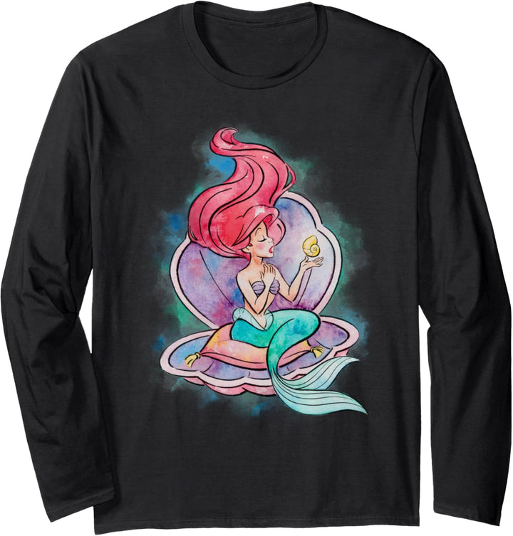 Disney Little Mermaid Ariel Clam Shell Watercolor Portrait Langarmshirt