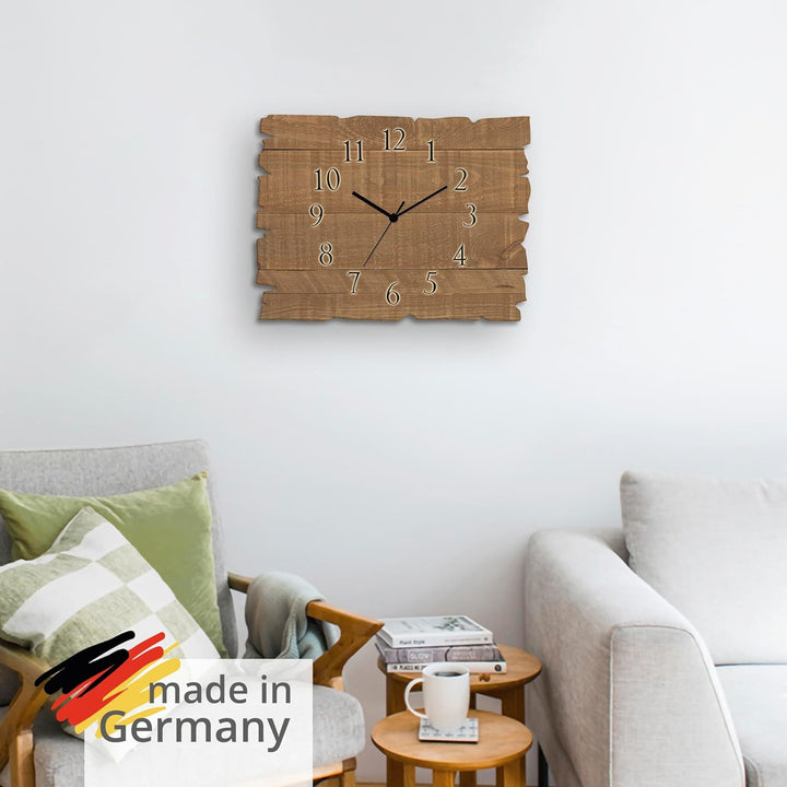 ARTLAND Wanduhr ohne Tickgeräusche aus Holz Funk Uhr lautlos 40x30 cm Rechteckig Muster Rustikal Lan