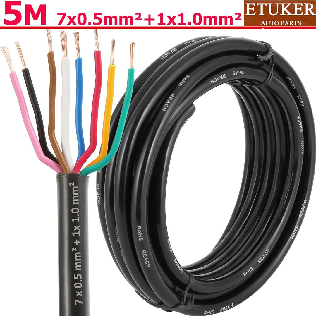 7×0.5mm²+1×1.mm² Elektrischer Draht Kabel 8 adrig 5M Kupferkabel Fahrzeugkabel 8 polig Verlängerungs