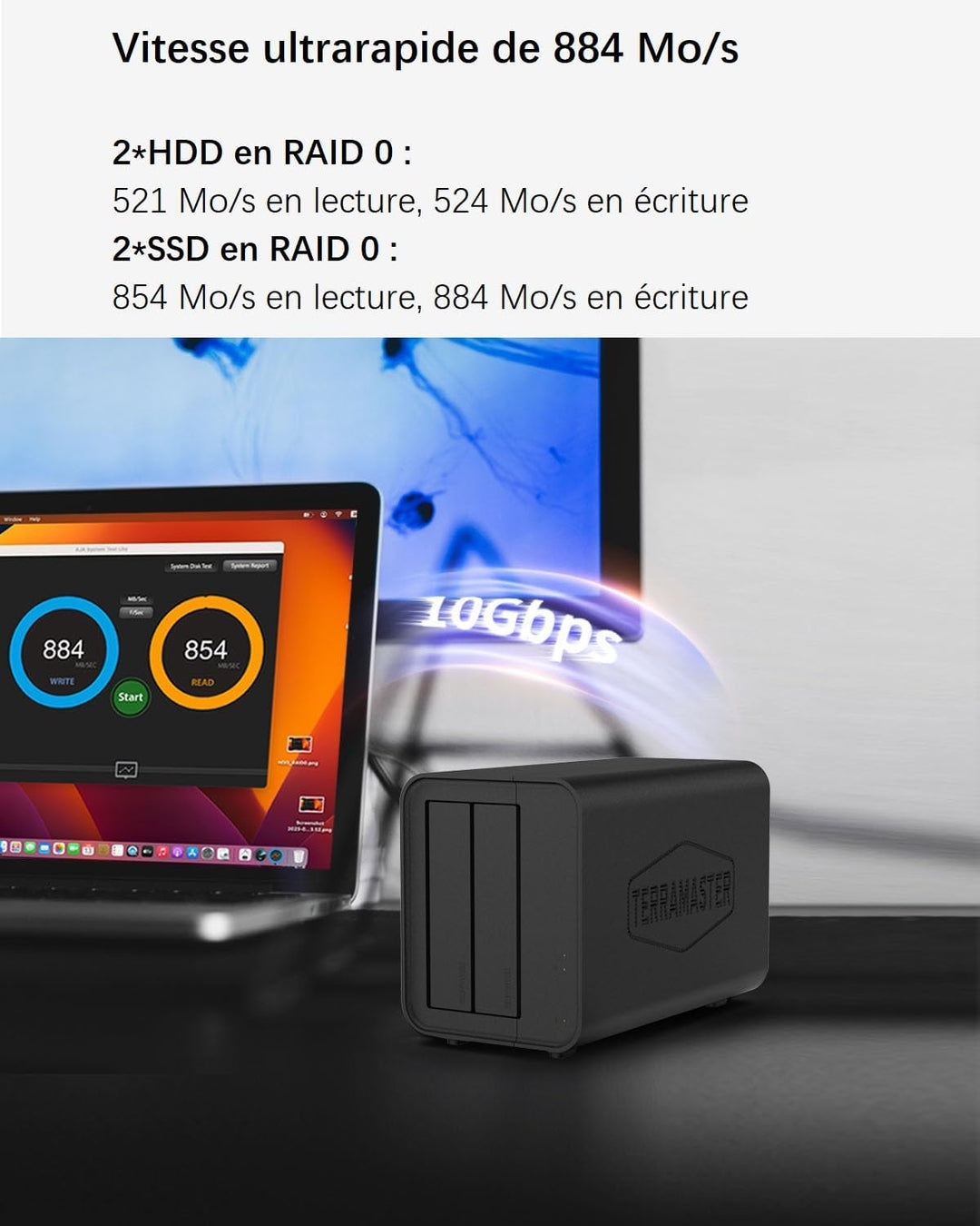 TERRAMASTER D2-320 USB 3.2(Gen2) 10Gbps-Speicher Externes Festplattengehäuse Support RAID 0/1/Single