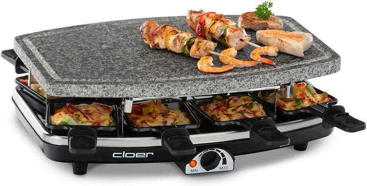 Cloer 6430 Raclette-Grill mit Naturstein, (1200 Watt, 8 Pfännchen antihaftbeschichtet mit wärmeisoli