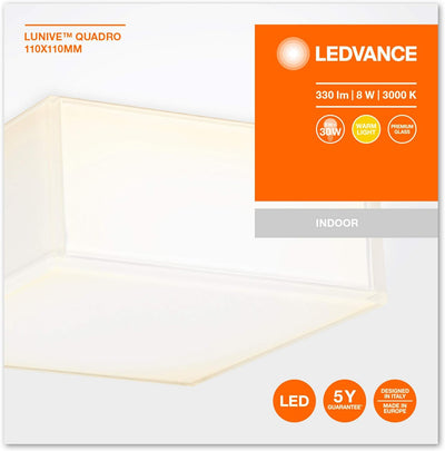 LEDVANCE LED Wand- und Deckenleuchte, Leuchte für Innenanwendungen, Warmweiss, 110,0 mm x 110,0 mm x