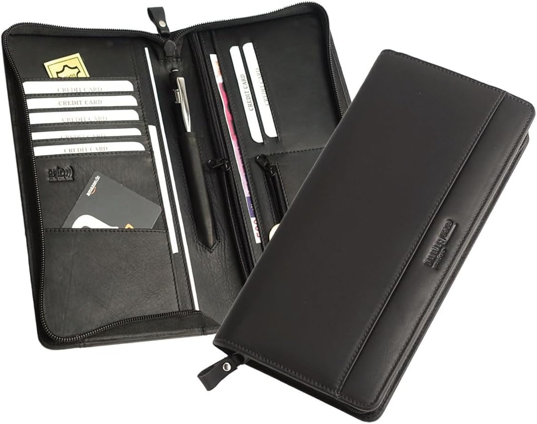 stilvoller Reise-Organizer Leder, Reisepass-Tasche Leder schwarz Reise-Passhülle, Reisemappe, Dokume