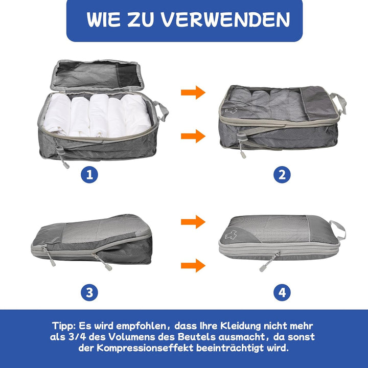 5-teilig Kompressions Packwürfel Set für Reisen, Compression Packing Cube zur Organisation Ihres Rei