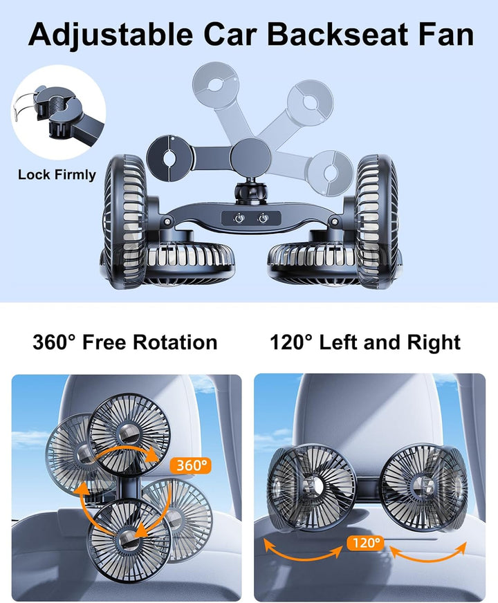 Auto-Ventilator für Rücksitz, 360 ° drehbar Autositz-Ventilator für Baby nach hinten gerichtet, 3 Ge