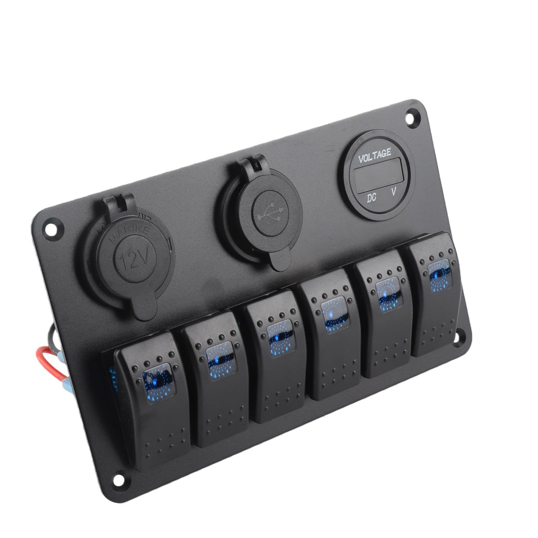 KIMISS ABS 6 Gang Wasserdichte ON-OFF Kippschalter Panel Dual USB Buchse Ladegerät LED Voltmeter 12