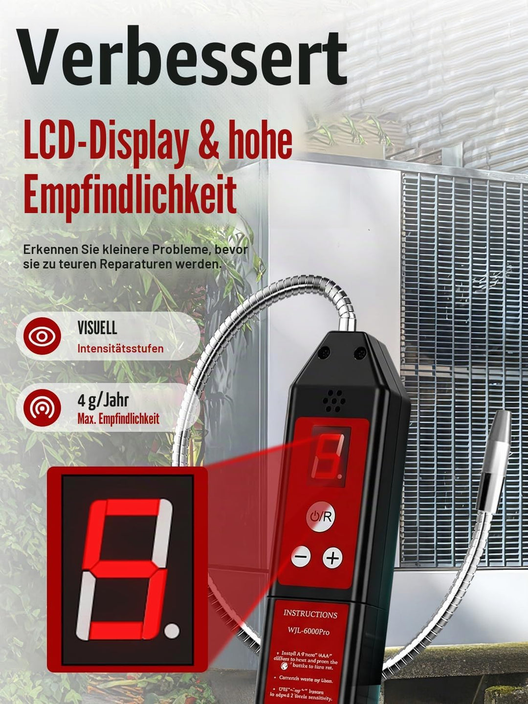 Kältemittel Lecksuchgerät mit LED-Licht, WJL-6000 PRO Halogen Detektor Lecksuchgerät Freon-Gasleckte
