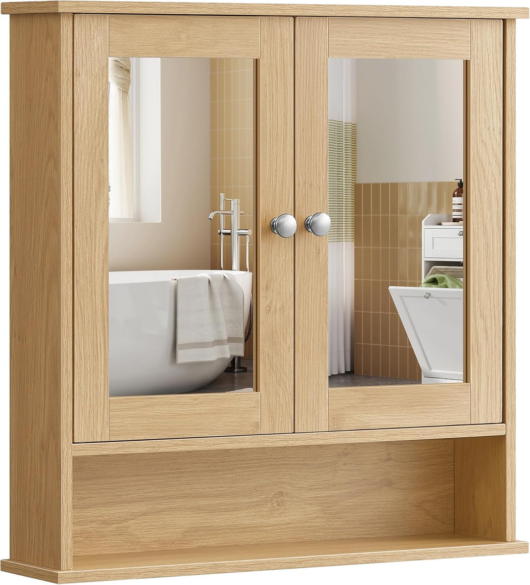 VASAGLE Spiegelschrank, Badschrank, Wandschrank, Hängeschrank mit 2 Spiegeltüren und offenem Fach, v
