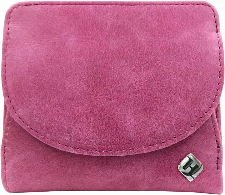 Geldbeutel Damen klein, Reise Portemonnaie, viele Fächer, Leder pink, RFID Blocker, Münzfach | Geldb