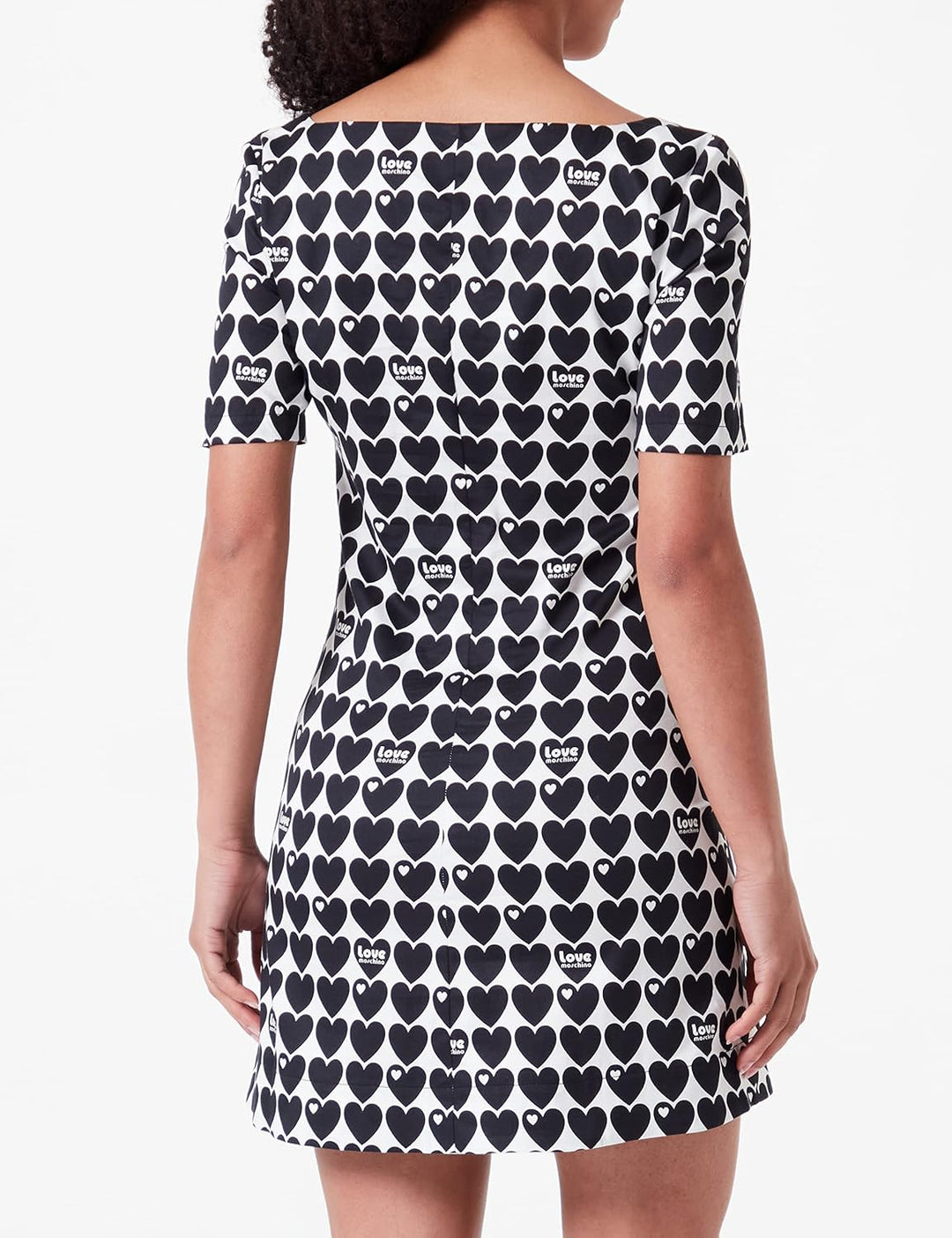 Love Moschino Damen Slim Fit Short with Square Neckline Dress 34 White Black, 34 White Black