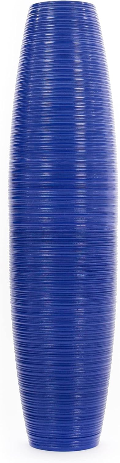 Leewadee Grosse Bodenvase für Dekozweige hohe Standvase Design Holzvase, Holz, 70 cm, Blau 70 cm Bla