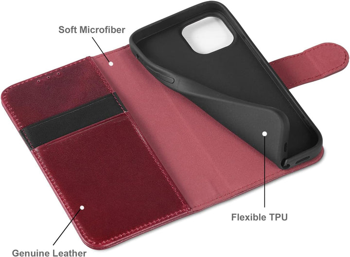 LENSUN Echtleder Hülle für iPhone 13 Mini, Handyhülle [Echtes Leder][Magnetverschluss][RFID Schutz]