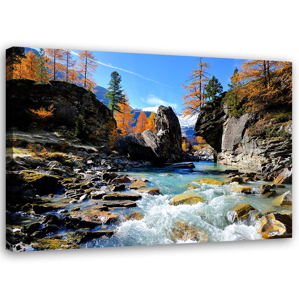 Feeby Bilder Bergbach Natur XXL 120x80 cm 1Teilig Wohnzimmer Schlafzimmer Bilder Leinwandbilder Bild
