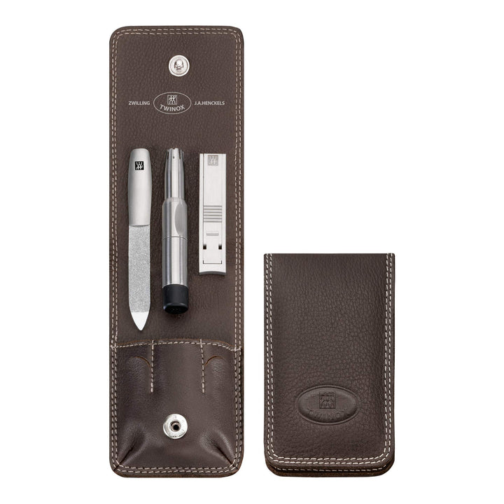 ZWILLING TWINOX Maniküreset 3-teilig, Edelstahl, Echtes Nappaleder mit Druckknopf, Braun 97371-007-0
