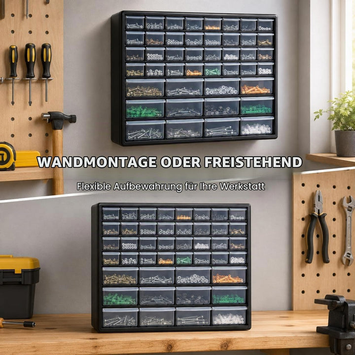CraftGenes Schrauben-Aufbewahrungs-Organizer – 44-Schubladen Garage &amp; Werkstatt-Box mit verstellbare