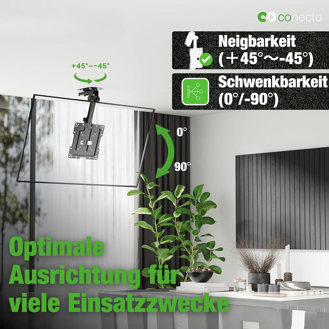 Conecto Deckenhalterung für Fernseher, geeignet für 19-43 Zoll, klappbar, höhenverstellbar, schwenkb