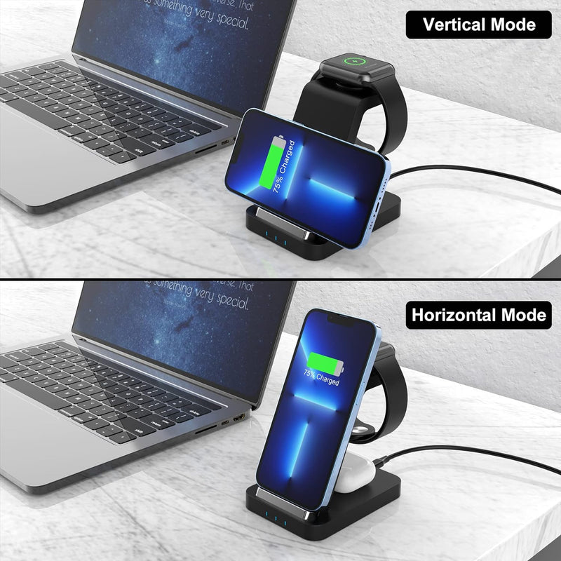 Aukvite 3 in 1 kabelloses ladegerät für iPhone, Fast Watch Charger für iWatch Series 8 7 6 5 4 3 2 u