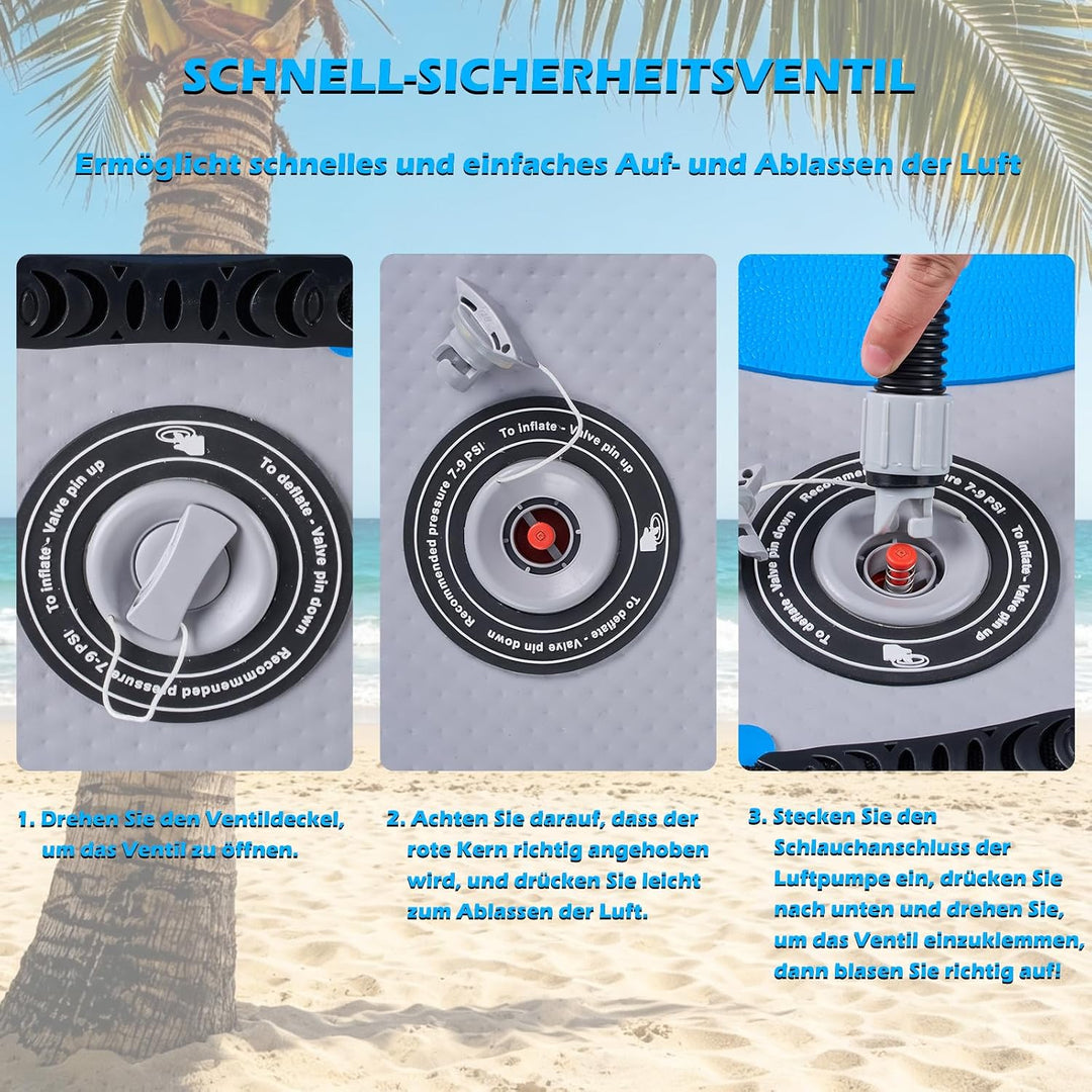 DURAERO Aufblasbares Bodyboard 105 x 53 x 10 cm, Boogie Board für Kinder und Erwachsene, mit 3 siche