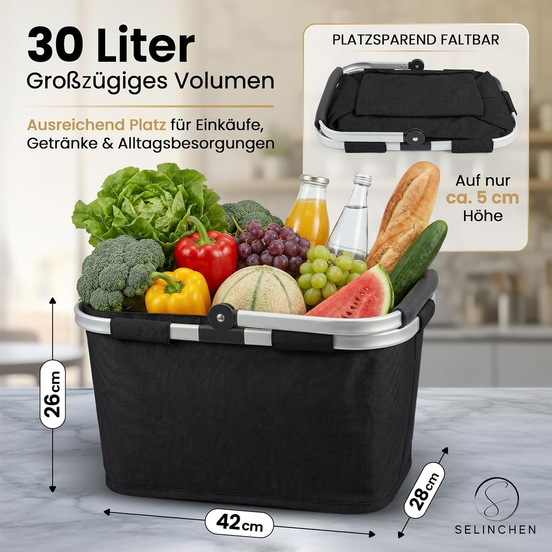 Selinchen® - Premium Einkaufskorb | Hochwertige Einkaufstasche faltbar und mit Aluminium Griff | Ide