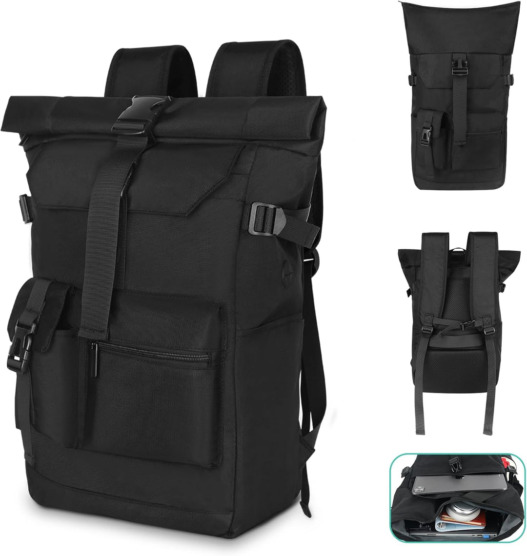 Rucksack Herren, 28L Rolltop Rucksack Damen,Gross Schulrucksack Rucksack Wasserdicht mit Laptopfach