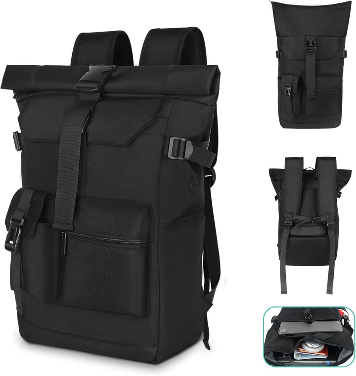 Rucksack Herren, 28L Rolltop Rucksack Damen,Gross Schulrucksack Rucksack Wasserdicht mit Laptopfach