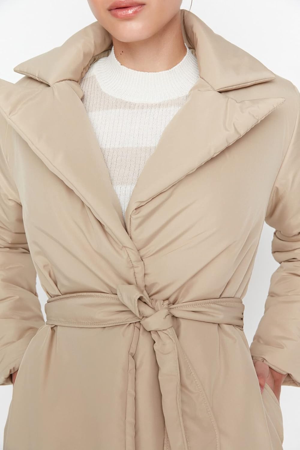 TRENDYOL Winter Jacket - Black XS Beige, XS Beige