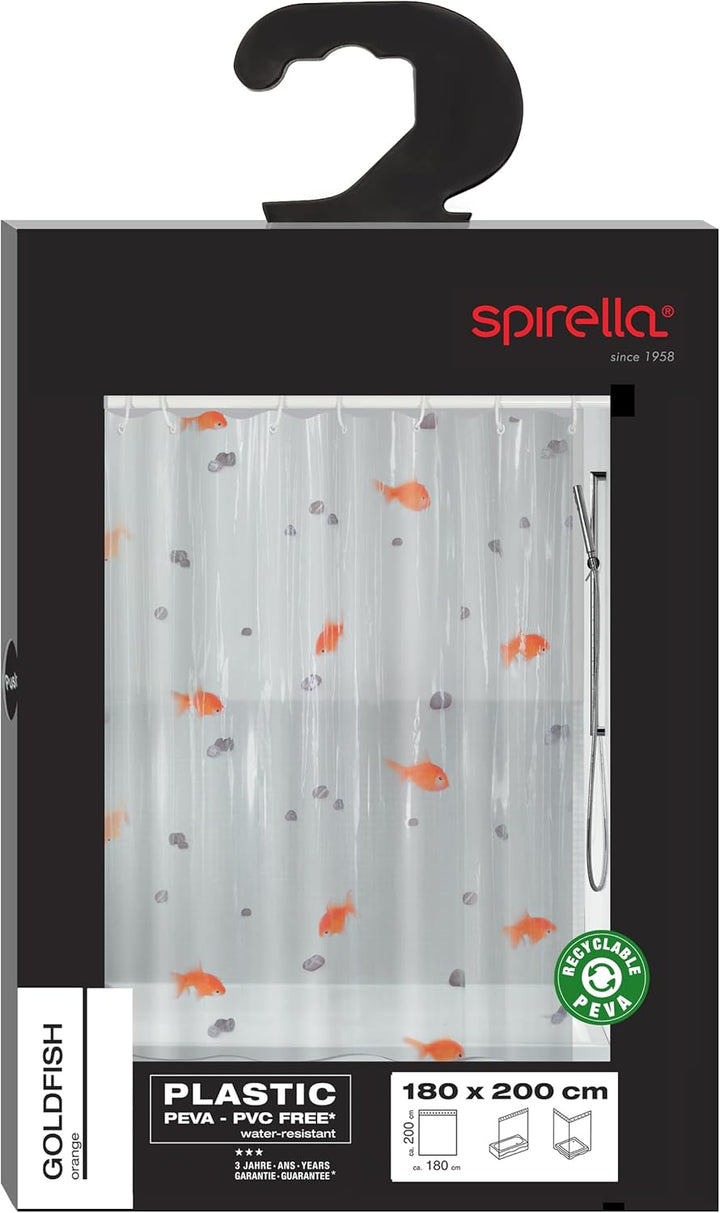 Spirella Anti-Schimmel Duschvorhang Goldfisch Anti-Bakteriell, waschbar, wasserdicht Vinyl 180x200cm