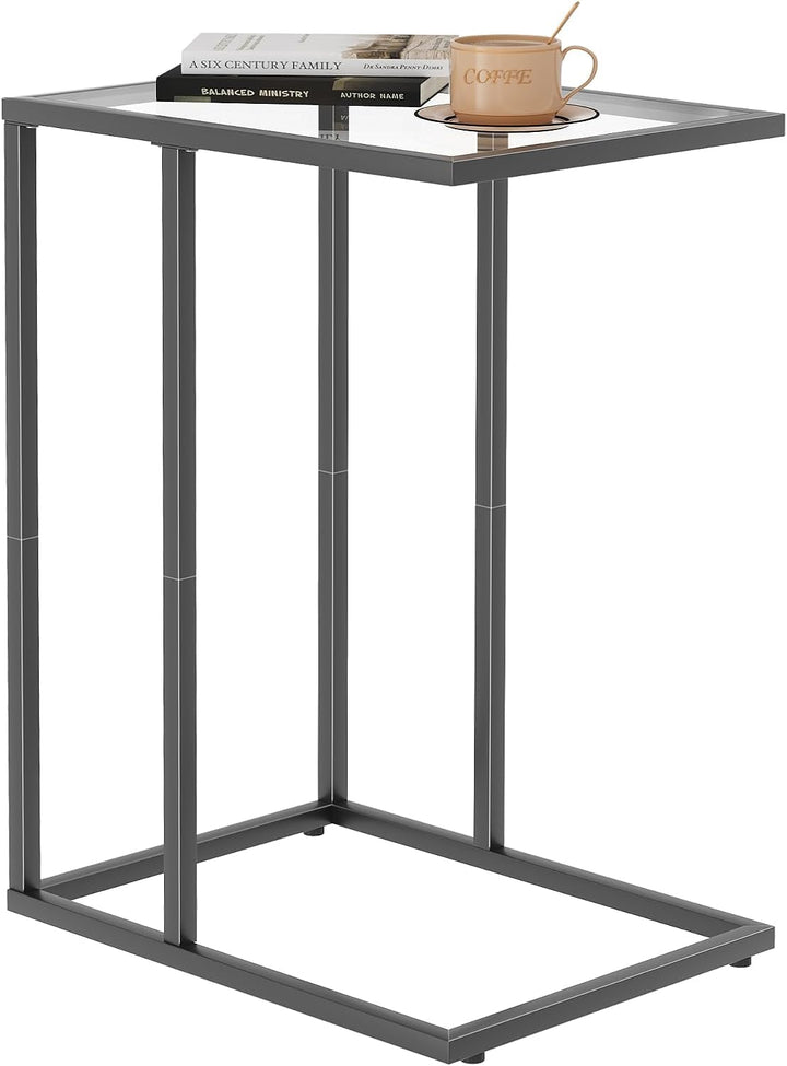 Beistelltisch, Couchtisch C Form, Wohnzimmertisch mit Metallgestell, Sofatisch, Kaffeetisch, Saugpla