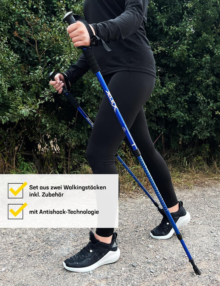 JELEX Nature Teleskop Walking Stöcke für Nordic Walking verstellbar, inkl. diverser Aufsätze für Out