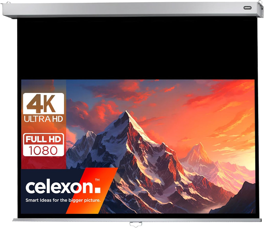 celexon manuell ausziehbare Heimkino- und Business-Rollo-Beamer-Leinwand 4K und Full-HD mit Slow-Ret