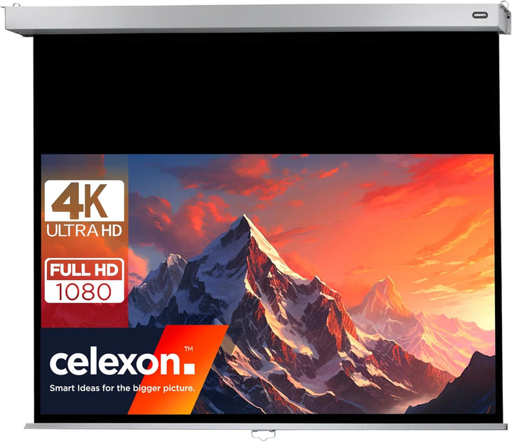 celexon manuell ausziehbare Heimkino- und Business-Rollo-Beamer-Leinwand 4K und Full-HD mit Slow-Ret