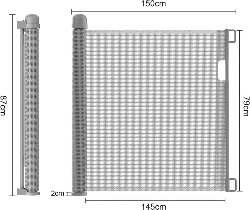 UISEBRT Türschutzgitter Roll Treppenschutzgitter Ausziehbar 0-150cm Absperrgitter Hund Türgitter für