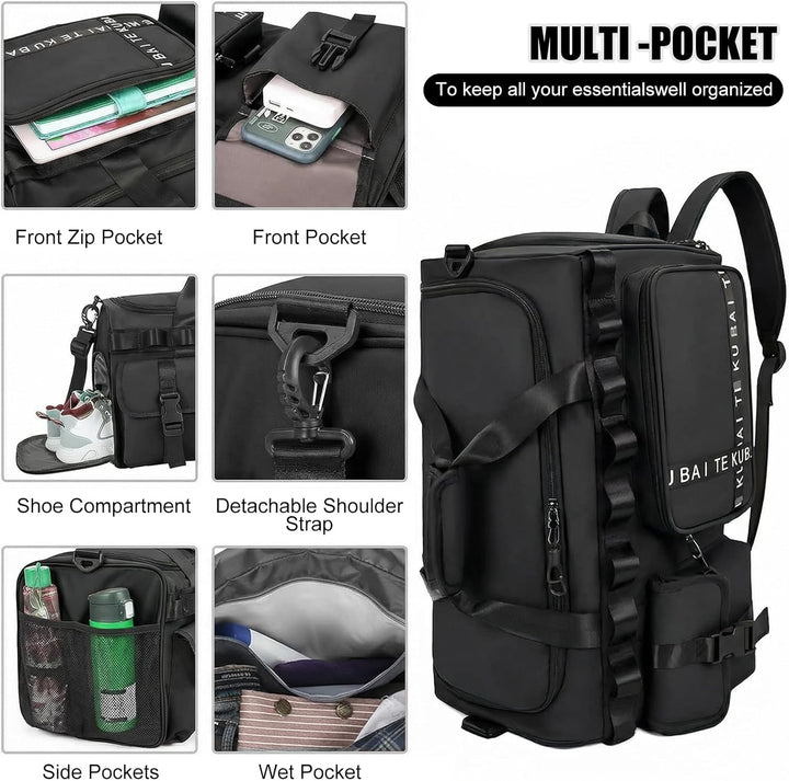 Sporttasche Reisetasche für Damen und Herren, Gross 65L Sporttaschen mit Schuhfach & Nassfach, Large