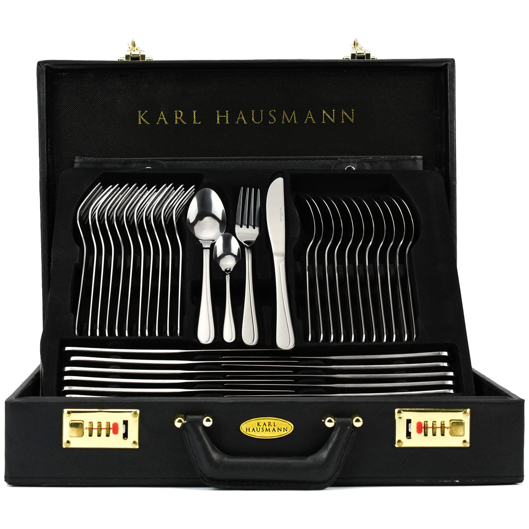 KARL HAUSMANN Besteck Set 12 Personen, 72 teilig Edelstahl Besteckset mit Koffer - Essbesteck mit Me
