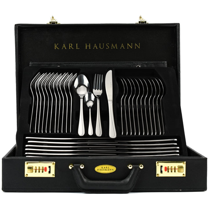 KARL HAUSMANN Besteck Set 12 Personen, 72 teilig Edelstahl Besteckset mit Koffer - Essbesteck mit Me