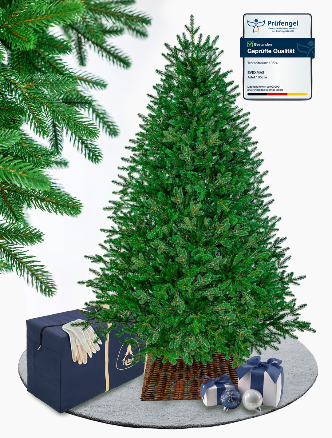 EveXmas- Adele Grün- 185 cm- 100% Spritzguss - Künstlicher Weihnachtsbaum wie EIN echter - Tannenzwe
